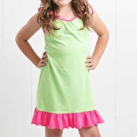 Ruffle Girl Lime & Pink Tie String Dress - Picture 2 of 3